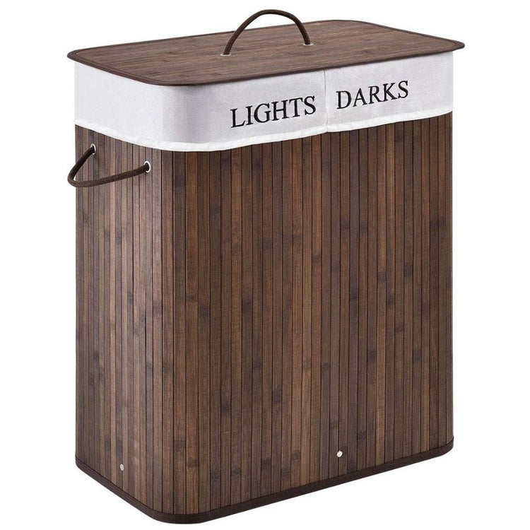 Homestyle Pro Homestyle Rechteckig Bambus Waschkorb + Text 52x32x63 cm braunes Weiß
