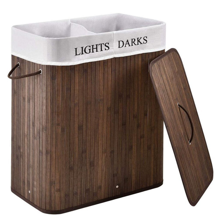 Homestyle Pro Homestyle Rechteckig Bambus Waschkorb + Text 52x32x63 cm braunes Weiß