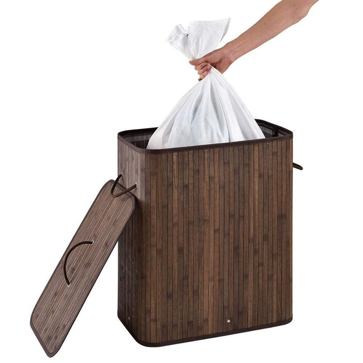 Homestyle Pro Homestyle Rechteckig Bambus Waschkorb + Text 52x32x63 cm braunes Weiß