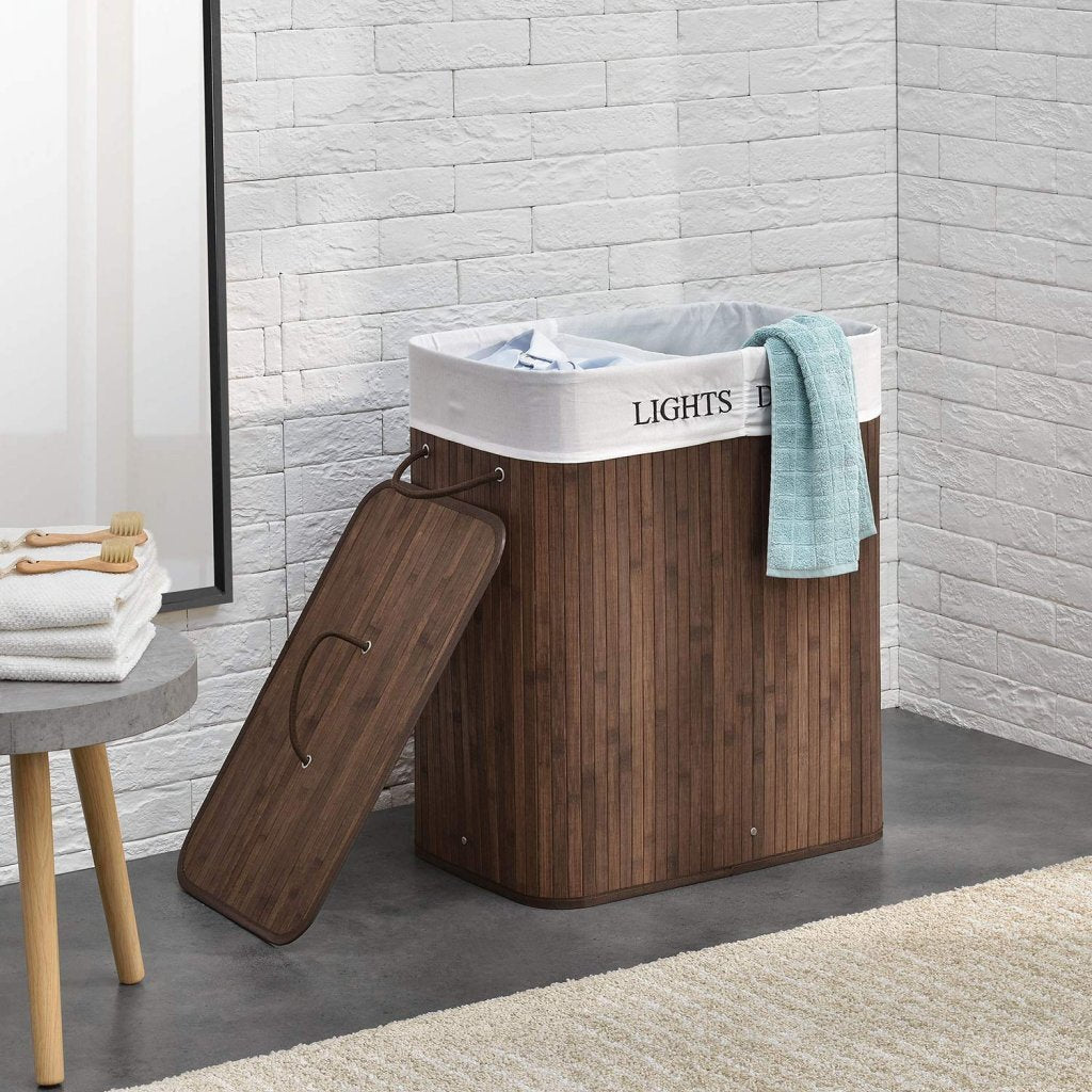 Homestyle Pro Homestyle Rechteckig Bambus Waschkorb + Text 52x32x63 cm braunes Weiß