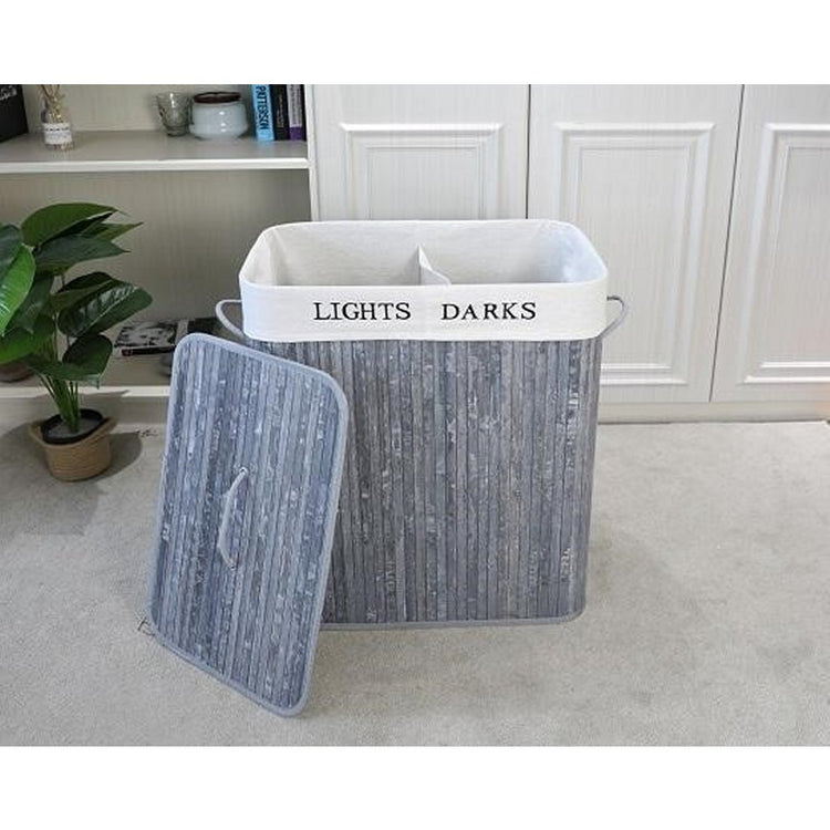 Homestyle Pro Homestyle Rechteckig Bambus Waschkorb + Text 52x32x63 cm graues Weiß
