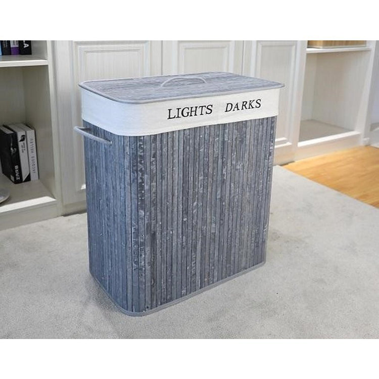 Homestyle Pro Homestyle Rechteckig Bambus Waschkorb + Text 52x32x63 cm graues Weiß