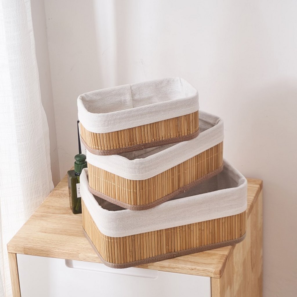 Homestyle Pro Homestyle Bambus Aufbewahrungskörbe 3 Stücke Natural Weiß