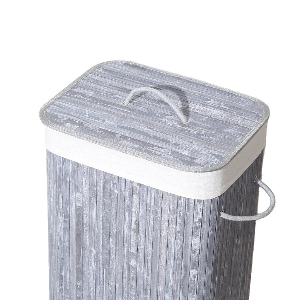 Homestyle Pro Homestyle Rechteckige Bambus Waschkorb 40x30x60 cm grau weiß