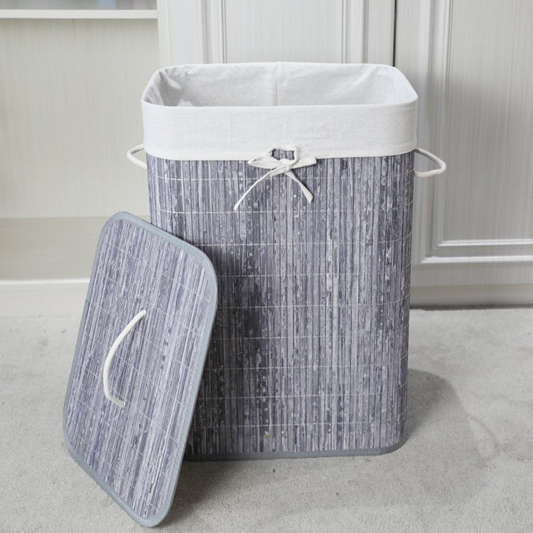 Homestyle Pro Homestyle Rechteckige Bambus Waschkorb 40x30x60 cm grau weiß
