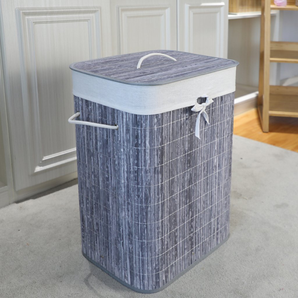 Homestyle Pro Homestyle Rechteckige Bambus Waschkorb 40x30x60 cm grau weiß