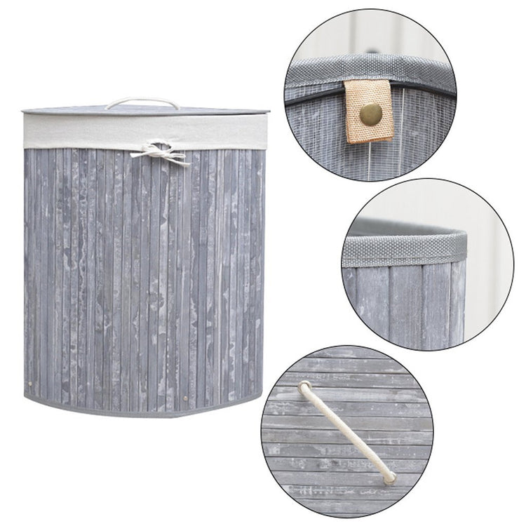 Homestyle Pro Homestyle Runde faltbare Bambus Waschkorb 35x50 cm grau Weiß