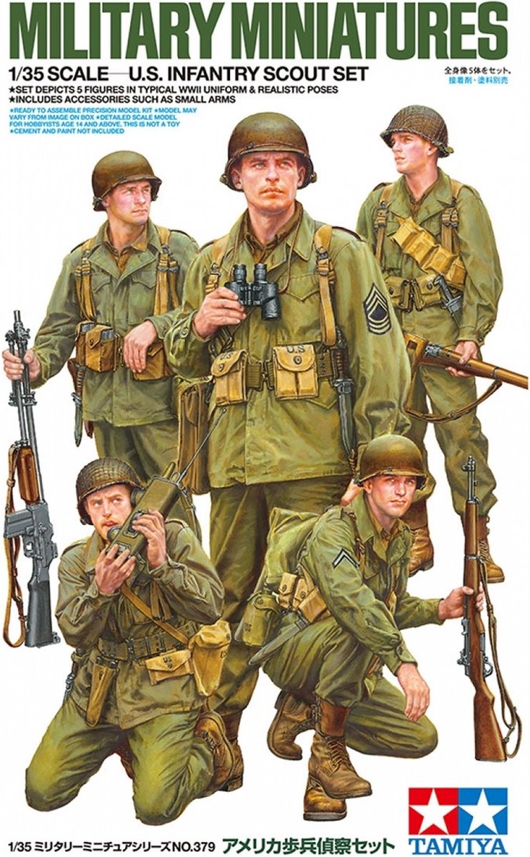 Tamiya Modellbausatz Militärfahrzeuge – 35379 US-Infanterie-Scout-Set – 5 Figuren aus Kunststoff – 1:35 – Modellbau