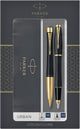 Parker Urban Duo Geschenkset mit Kugelschreiber und Füllfederhalter | weiches Schwarz mit Goldbesatz | blaue Tinte | Geschenkverpackung