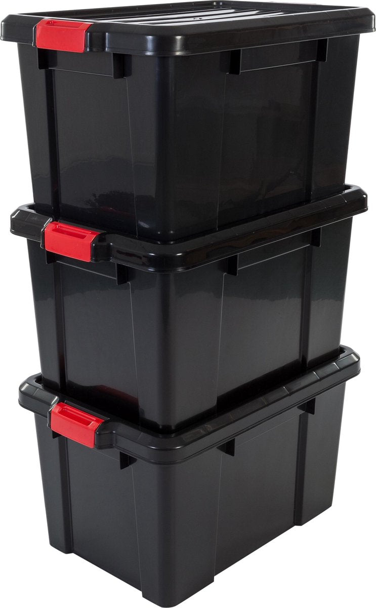 Iris Powerbox Aufbewahrungsbox - 50l - Kunststoff - Schwarz Rot - 3er-Set
