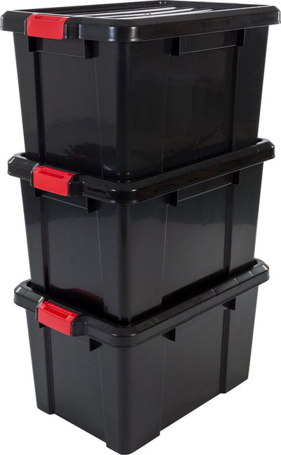 Iris Powerbox Aufbewahrungsbox - 50l - Kunststoff - Schwarz Rot - 3er-Set