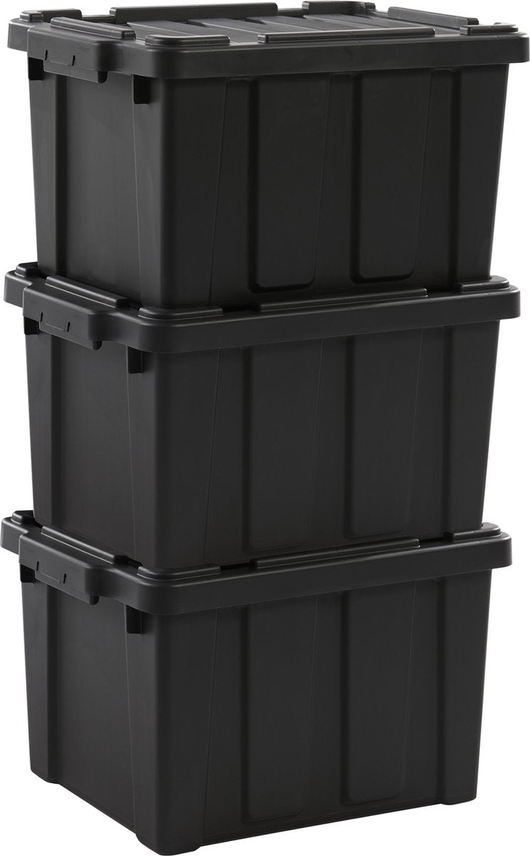 Iris Power Box Robuste Aufbewahrungsbox – 21l – Kunststoff – Schwarz – 3er-Set