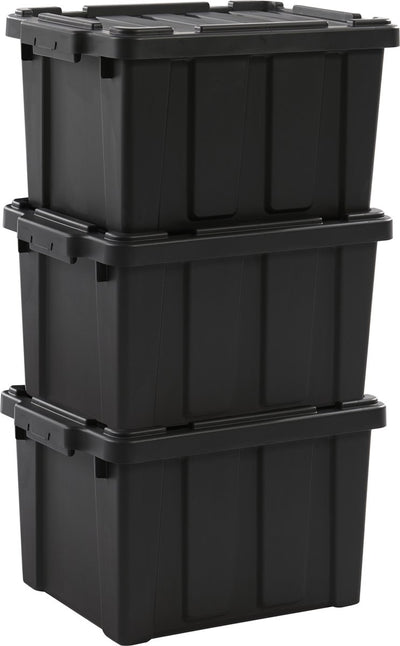 Iris Power Box Robuste Aufbewahrungsbox – 21l – Kunststoff – Schwarz – 3er-Set