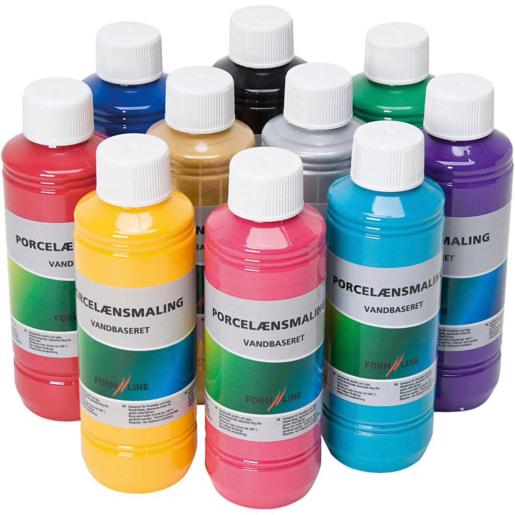Creativ Company Glas- und Porzellanfarbe, verschiedene Farben, 10x250 ml 1 Box