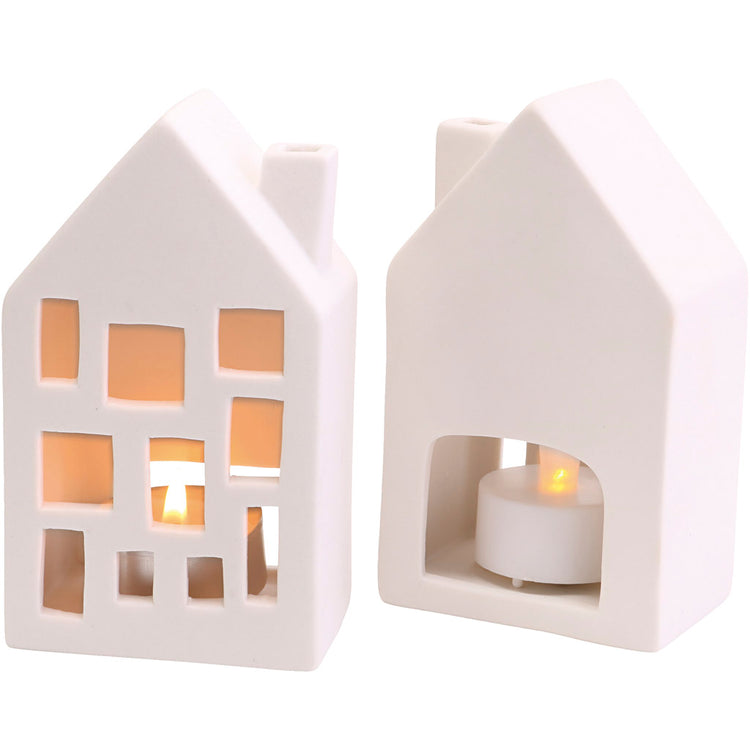 Häuser für Teelights, H: 12 cm, Dim 5x7 cm, 12 Stück 1 Box