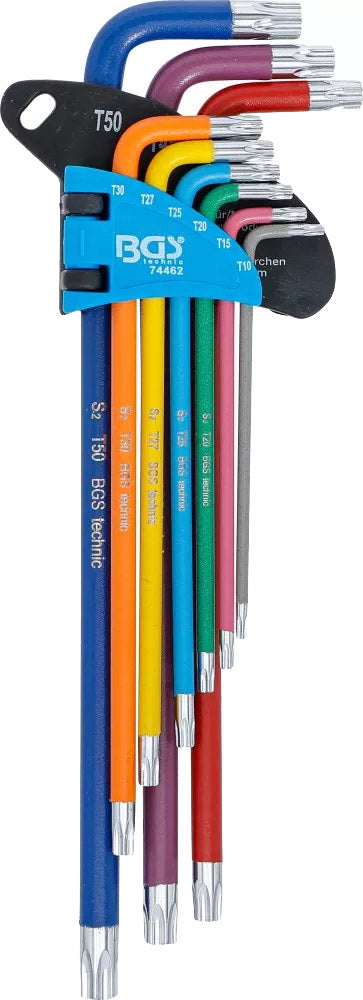 BGS Technic Sechskantschlüsselsatz extra lang für Torx mit Loch, 9-teiliger Satz