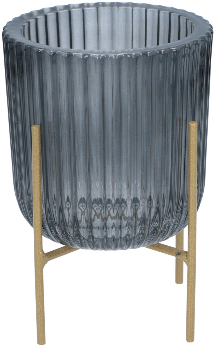 Arti casa Kerzenständer mit Metallständer – geripptes Design – Wohnzimmerdekoration – 9 x 9,45 cm – Grau