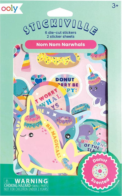 Ooly – Stickiville – Nom Nom Narwhals – Aufkleber mit Donut-Duft