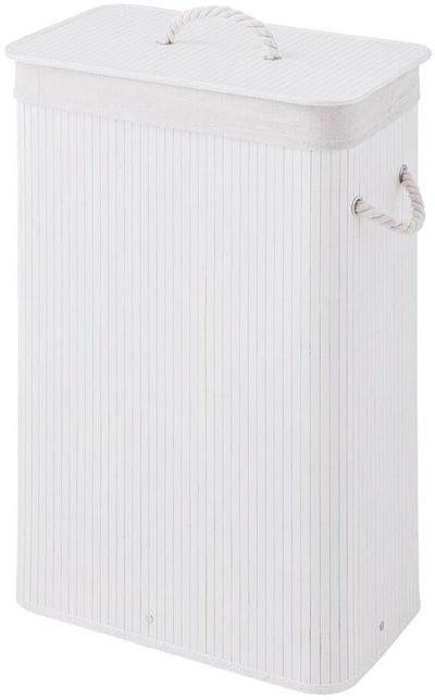 Sealskin Bambus – Wäschekorb aus Bambus mit Deckel – waschbarer Wäschesack aus Baumwolle – Griffe – 56 Liter – Maße 60 x 40 x 23,5 cm – weiß