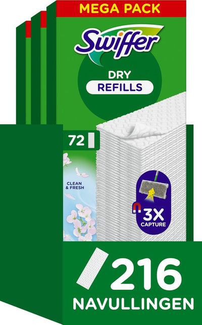 Swiffer Bodenreiniger, trockene Bodentücher – frisch reinigen – 3 x 72 = 216 Nachfüllungen