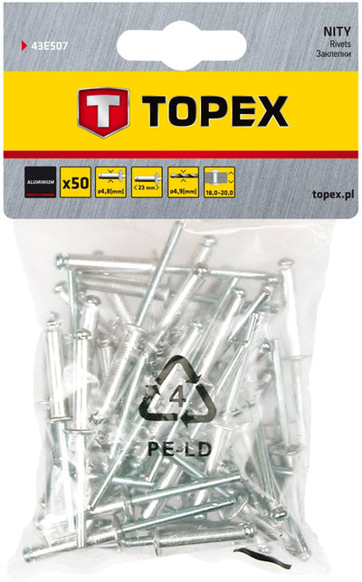 Topex Popnieten 4,8 x 23 mm 50 Stück Aluminium