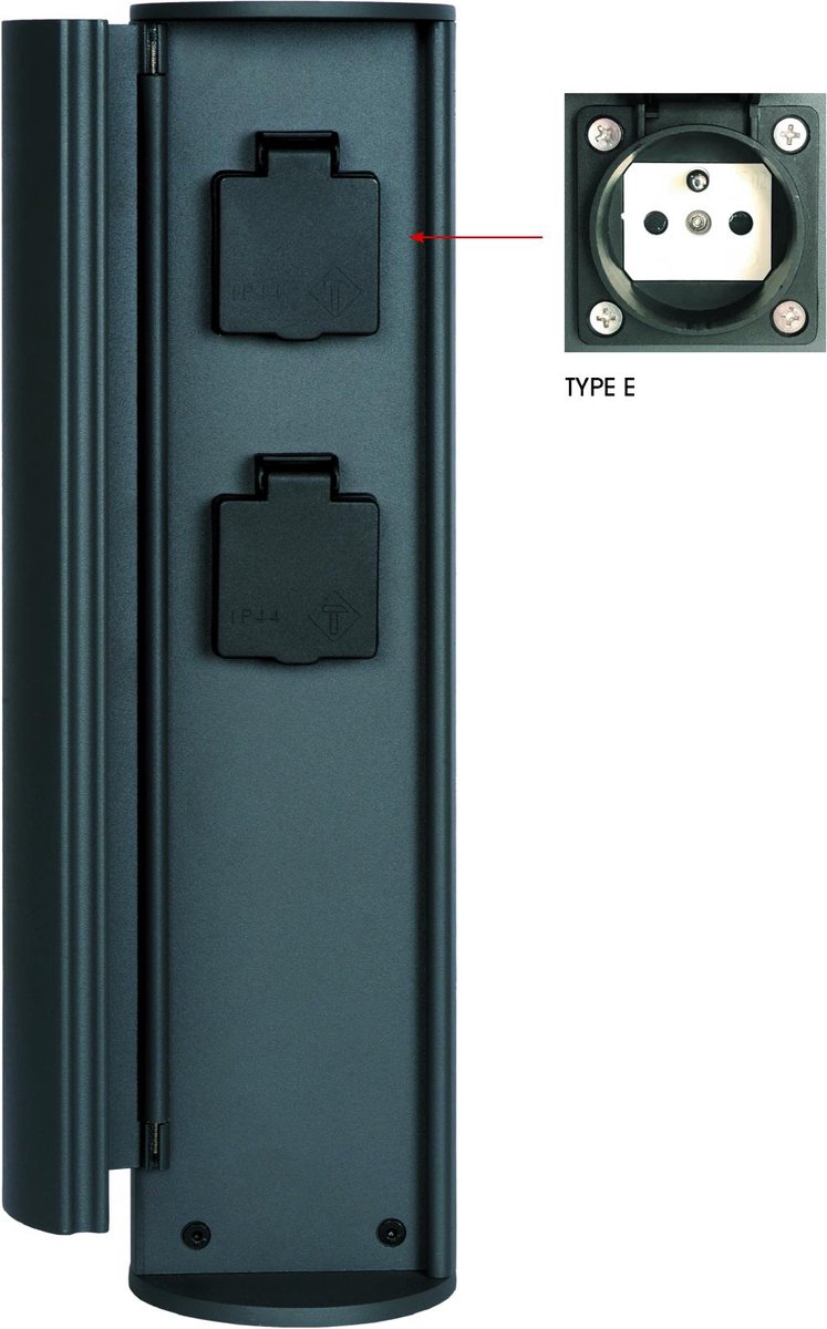 Lucide Powerpoint - Steckdosensäule für den Außenbereich - Steckdosen mit Erdungsstift - Typ E - FR, BE, POL, SVK CZE-Standard - ø 10 cm - IP44? Anthrazit