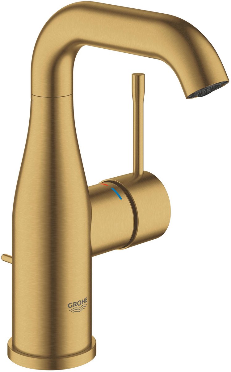Grohe Essence New Waschtischarmatur – mittlerer Auslauf – mit Ablaufgarnitur – Cool Sunrise Brushed (Mattgold) – 23462GN1