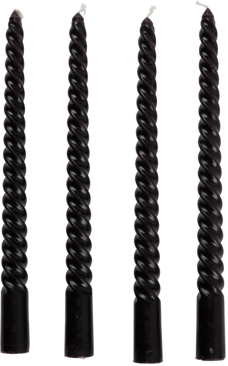 Arti casa gedrehte Tafelkerzen 4er-Set – Tafelkerzen ø2 x 25 cm – schwarze Kerzen mit gedrehtem Design – Brenndauer ca. 5 Stunden – für Kerzenleuchter geeignet