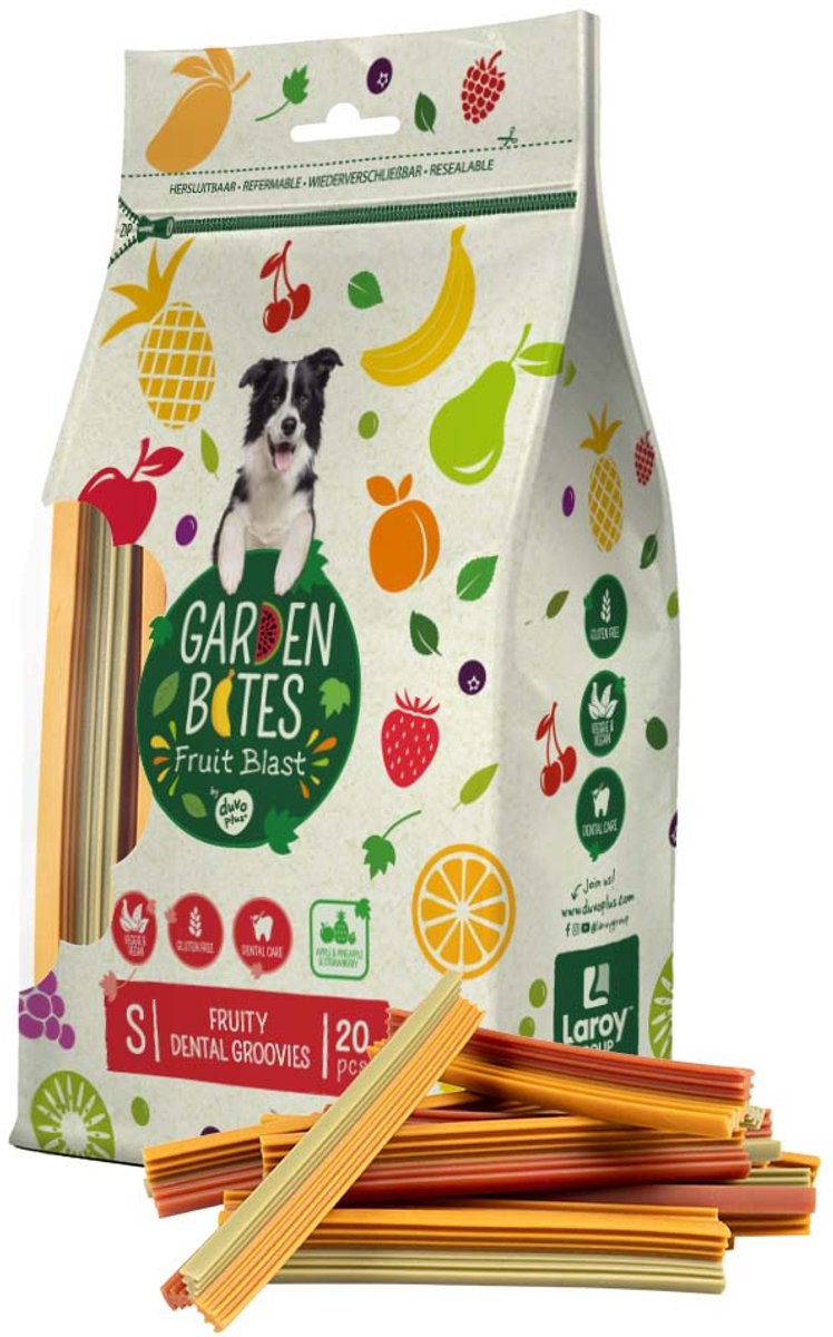 Duvo plus Garden Bites – fruchtige Dental Groovies Hundesnacks – Hundeleckerlis – vegetarisch glutenfrei – klein 20 Stk