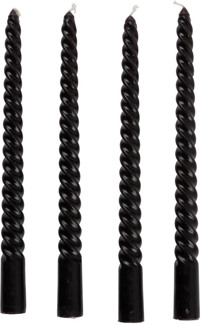 Arti casa gedrehte Tafelkerzen 4er-Set – Tafelkerzen ø2 x 25 cm – schwarze Kerzen mit gedrehtem Design – Brenndauer ca. 5 Stunden – für Kerzenleuchter geeignet