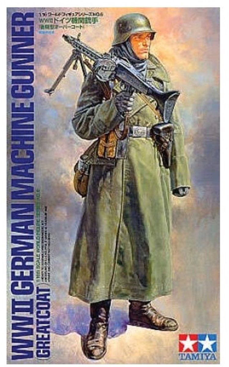 Tamiya Modellbausatz Militärfahrzeuge – 36306 Deutscher Maschinengewehrschütze des Zweiten Weltkriegs – Mantel aus Kunststoff – 1:16 – Modellbau