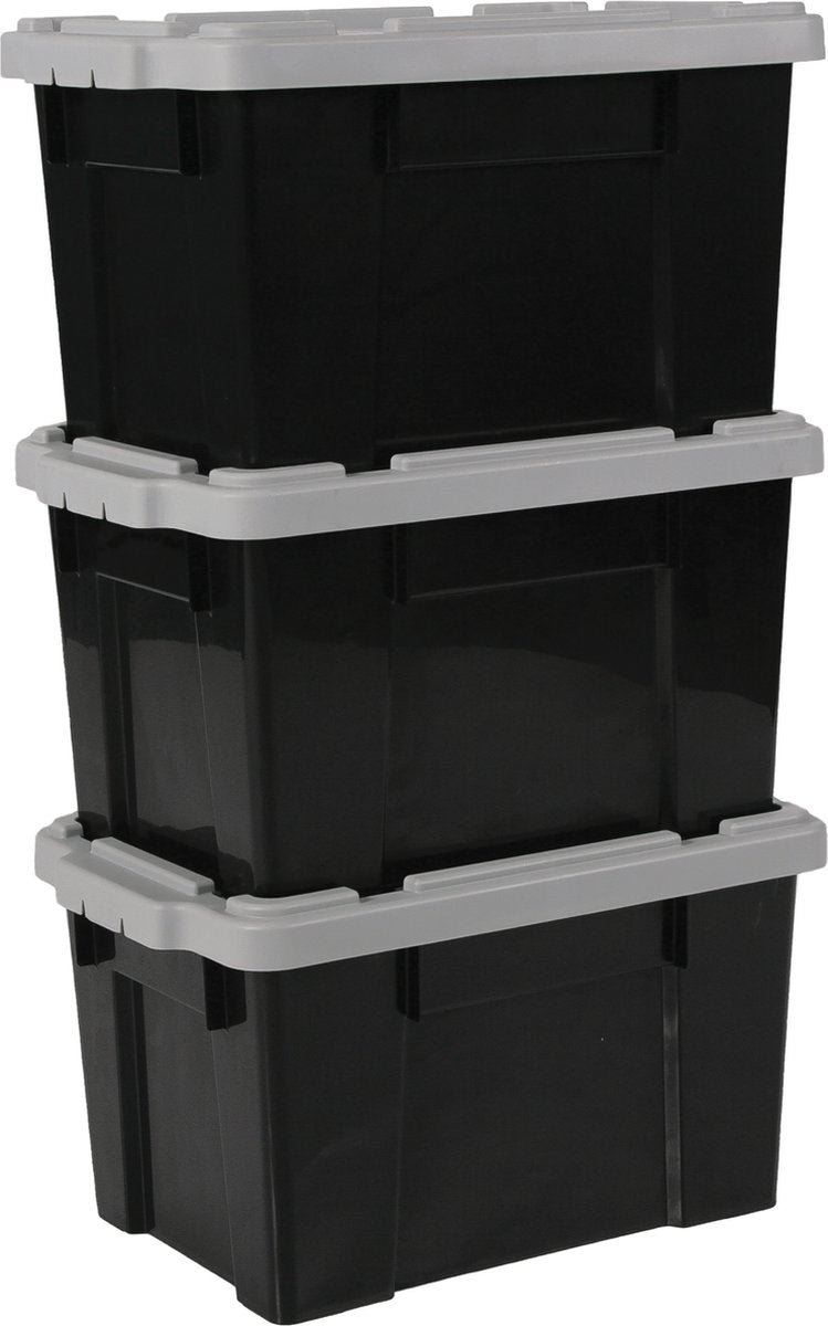 Iris Powerbox Aufbewahrungsbox – 21 l – Kunststoff – Schwarzgrau – 3er-Set