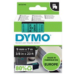 Bänder Dymo D1 Polyester 9mmx7m schwarz auf grün glänzend