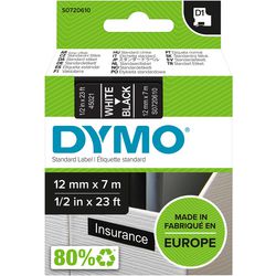 Bänder Dymo D1 Polyester 12mmx7m weiß-schwarz glänzend