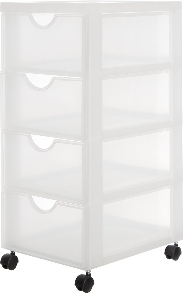 Iris Easygrip Kommode – 4 Schubladen x 11,25 l – Kunststoff – weiß transparent – mit Rollen