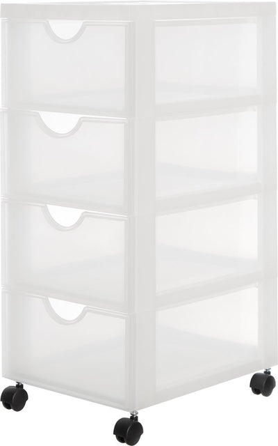 Iris Easygrip Kommode – 4 Schubladen x 11,25 l – Kunststoff – weiß transparent – mit Rollen