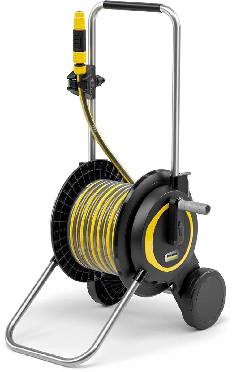 Kärcher HT 3 Schlauchwagen inkl. 20 m Primoflex-Gartenschlauch – Schlauchkapazität (m) 60 (1 2 ) 50 (5 8 ) 35 (3 4 ) – kompakt und höhenverstellbar – inkl. Düsenhalter - inkl. Primoflex-Gartenschlauch