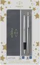 Parker Notizblock-Duo-Geschenkset mit Kugelschreiber und Füllfederhalter | Edelstahl mit Chromoberfläche | Tintennachfüller und Tintenpatronen mit blauer Tinte | Geschenkverpackung