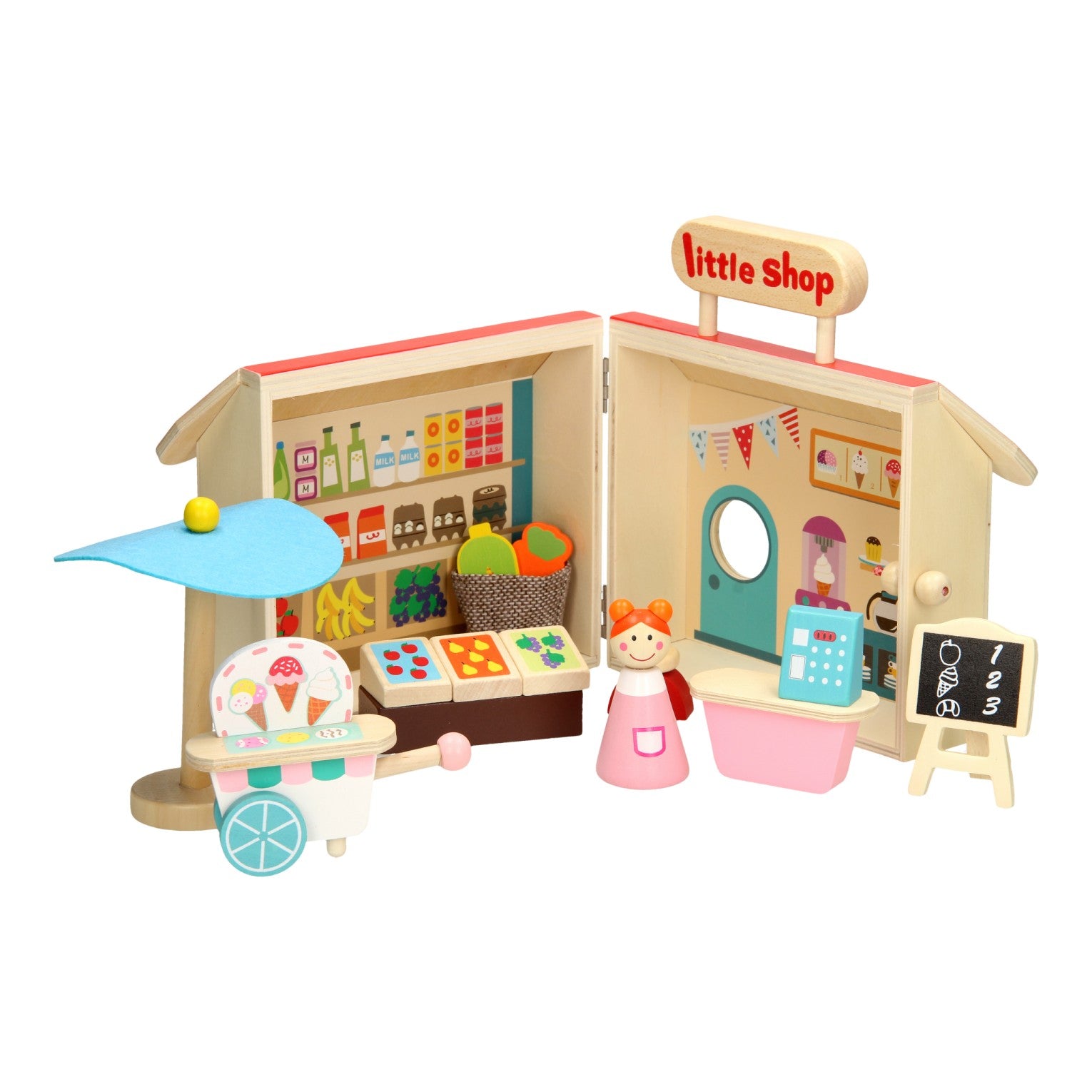 Tragbarer Supermarktspiel Set Holz