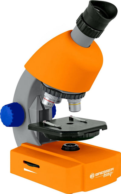 Bresser Junior-Mikroskop – 40x640x – orange – für transparente Präparate