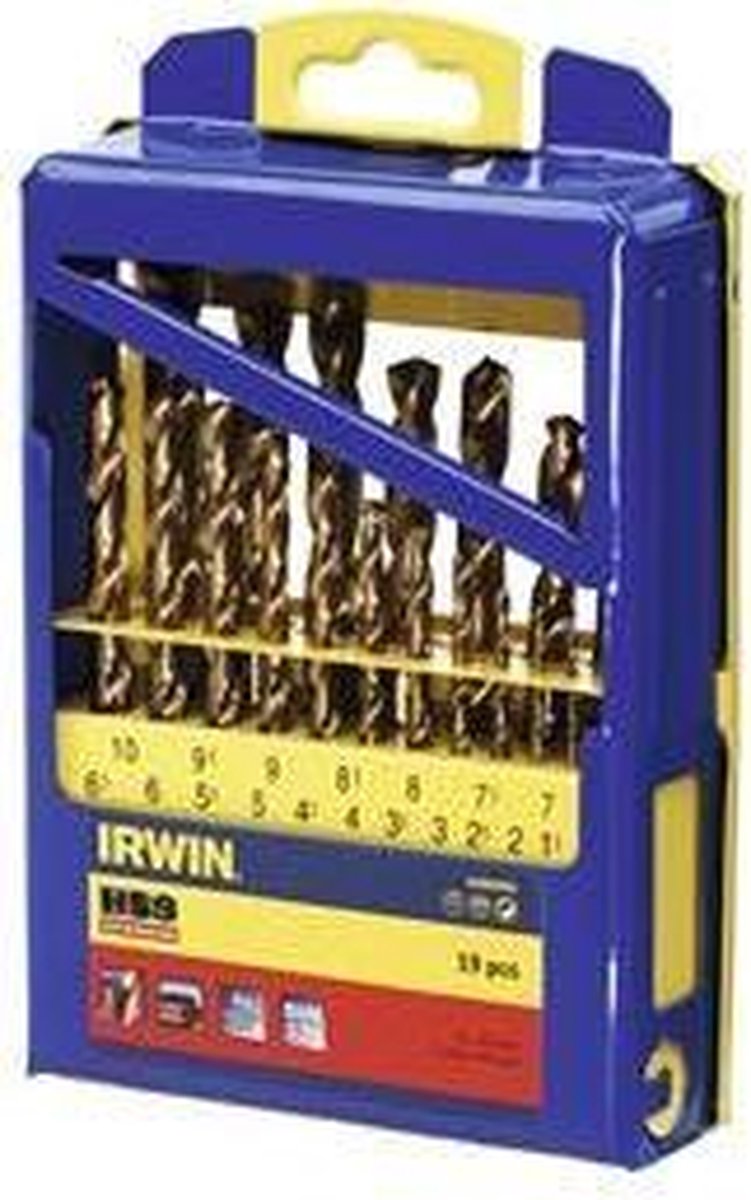 Irwin HSS Metallbohrer 135° Titan, 19-teiliges Set im Metalletui: 1,0 - 10,0 mm in 0,5 mm Schritten - 10502603
