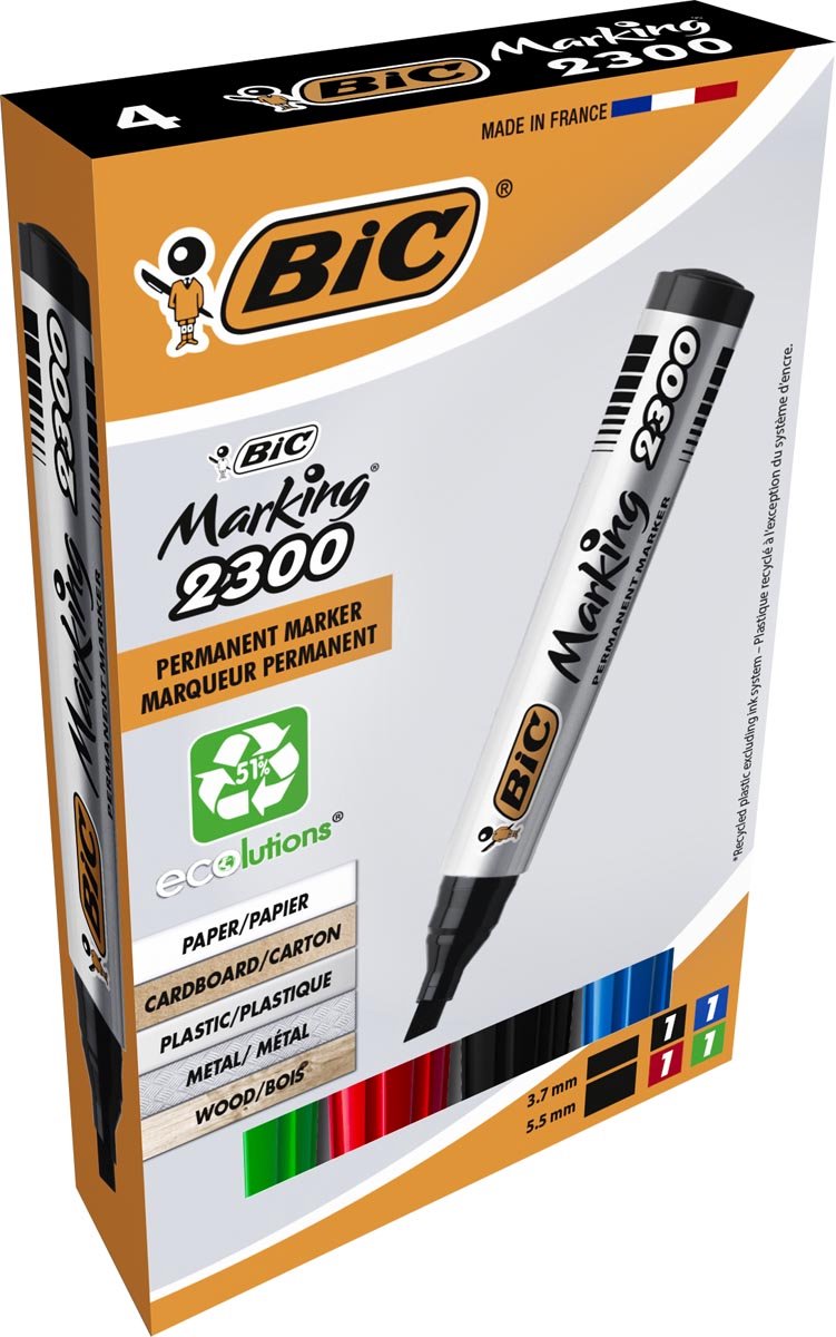 Bic-Markierung 2300, Strichstärke: 3,7–5,5 mm, 4 Teilungen, verschiedene Farben