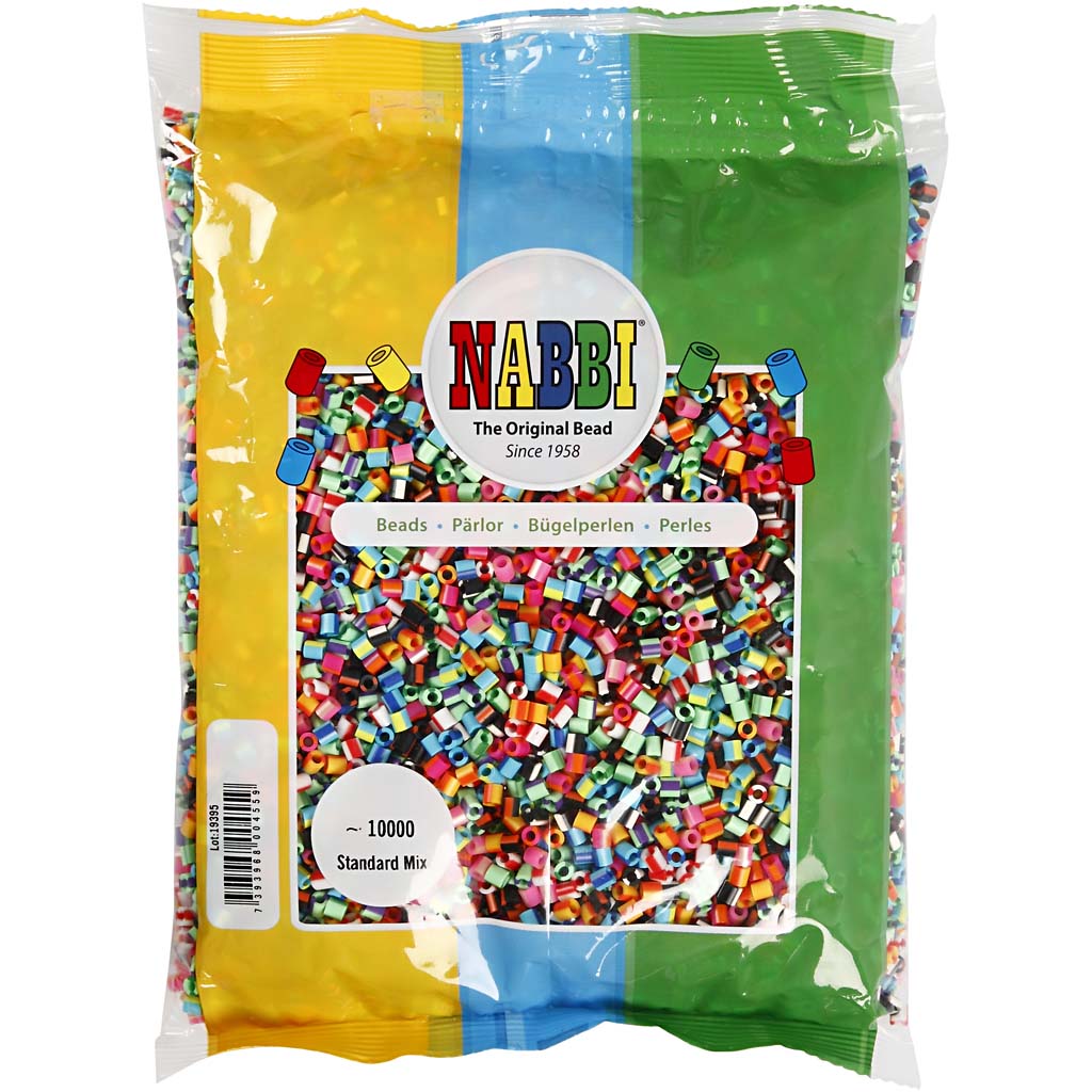 Nabbi-Perlen zum Aufbügeln, Größe 5 x 5 mm, Lochgröße 2,5 mm, mittel, gestreift, 10.000 Teilungen, 1 Box