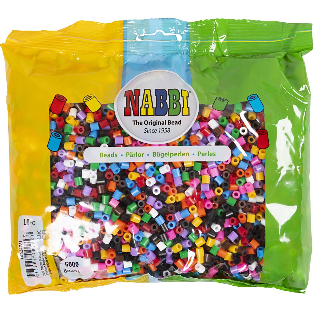 Nabbi-Perlen zum Aufbügeln, Größe 5 x 5 mm, Lochgröße 2,5 mm, mittel, Standardfarben, 6000 div. 1 Box