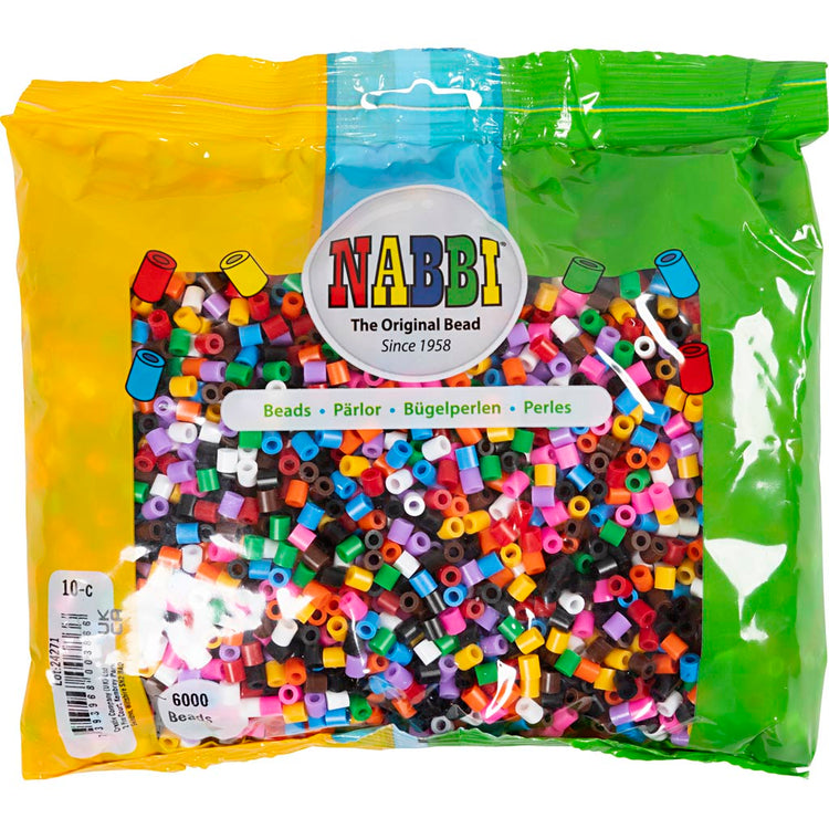 Nabbi-Perlen zum Aufbügeln, Größe 5 x 5 mm, Lochgröße 2,5 mm, mittel, Standardfarben, 6000 div. 1 Box
