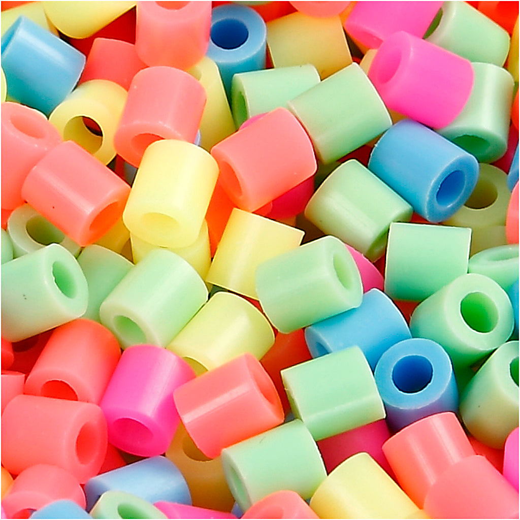 Nabbi-Perlen zum Aufbügeln, Größe 5 x 5 mm, Lochgröße 2,5 mm, mittel, Pastellfarben, 5000 Teile, 1 Eimer