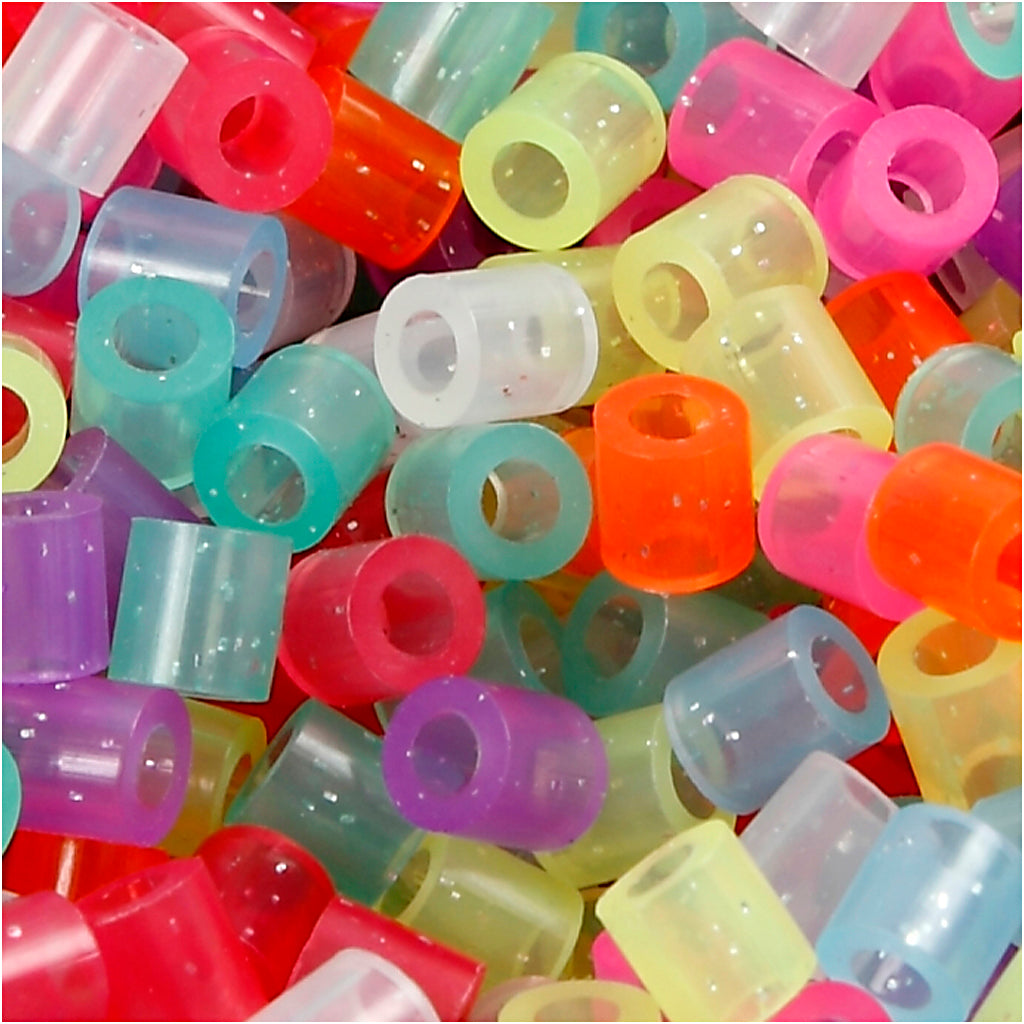 Nabbi-Perlen zum Aufbügeln, Größe 5 x 5 mm, Lochgröße 2,5 mm, mittel, Glitzerfarben, 1100 Stück, 1 Box