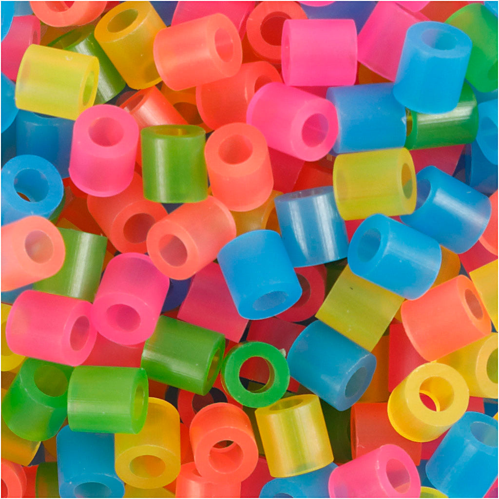 Nabbi-Perlen zum Aufbügeln, Größe 5 x 5 mm, Lochgröße 2,5 mm, mittel, Neonfarben, 1100 Teilungen, 1 Box
