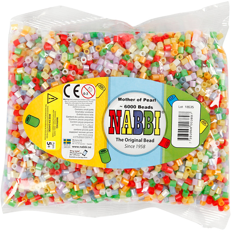 Nabbi-Perlen zum Aufbügeln, Größe 5 x 5 mm, Lochgröße 2,5 mm, mittel, Perlmuttfarben, 6000 Teilungen, 1 Box
