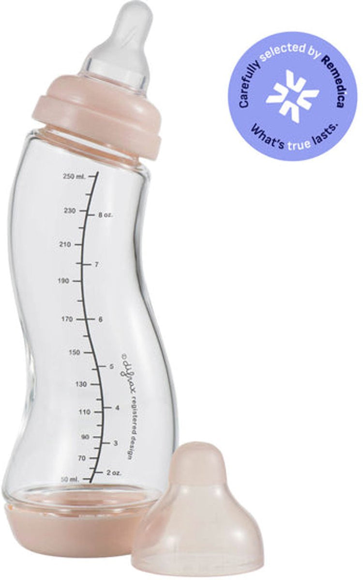 Difrax Babyflasche Naturglas – 250 ml – hellrosa – 1 Stück – S-Flasche – Anti-Kolik